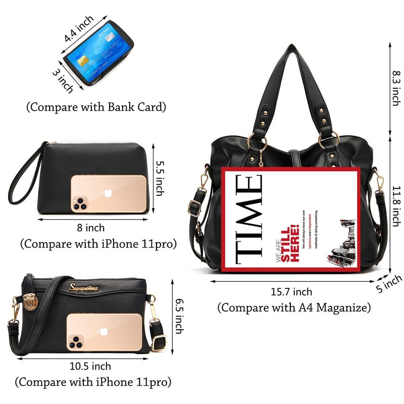 Soperwillton Fashion Handbag for Women Shoulder Bag Top Handle Satchel Hobo Tote Bag Purse Set 4pcs - Image 4